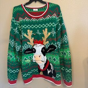 Holiday Time Cow Bell Farm Ugly Christmas Sweater Women's Plus Size 3X‎